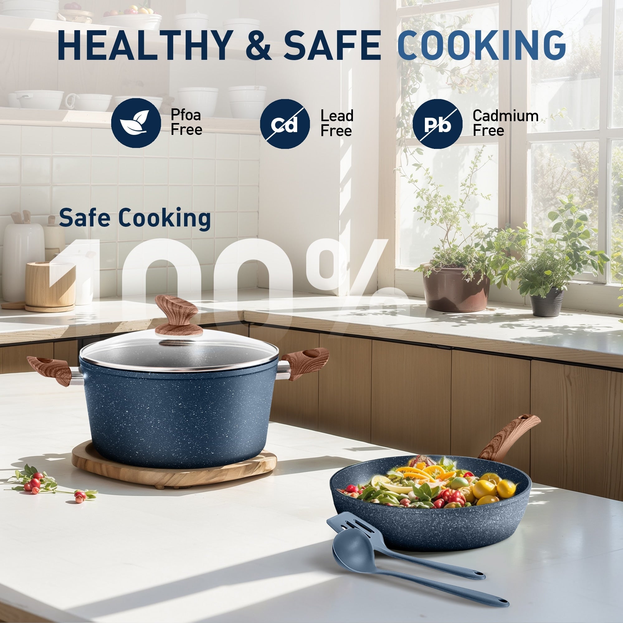 Kitchen Cookware Sets Nonstick, 12 Piece Pots and Pans Set Granite Cooking Set