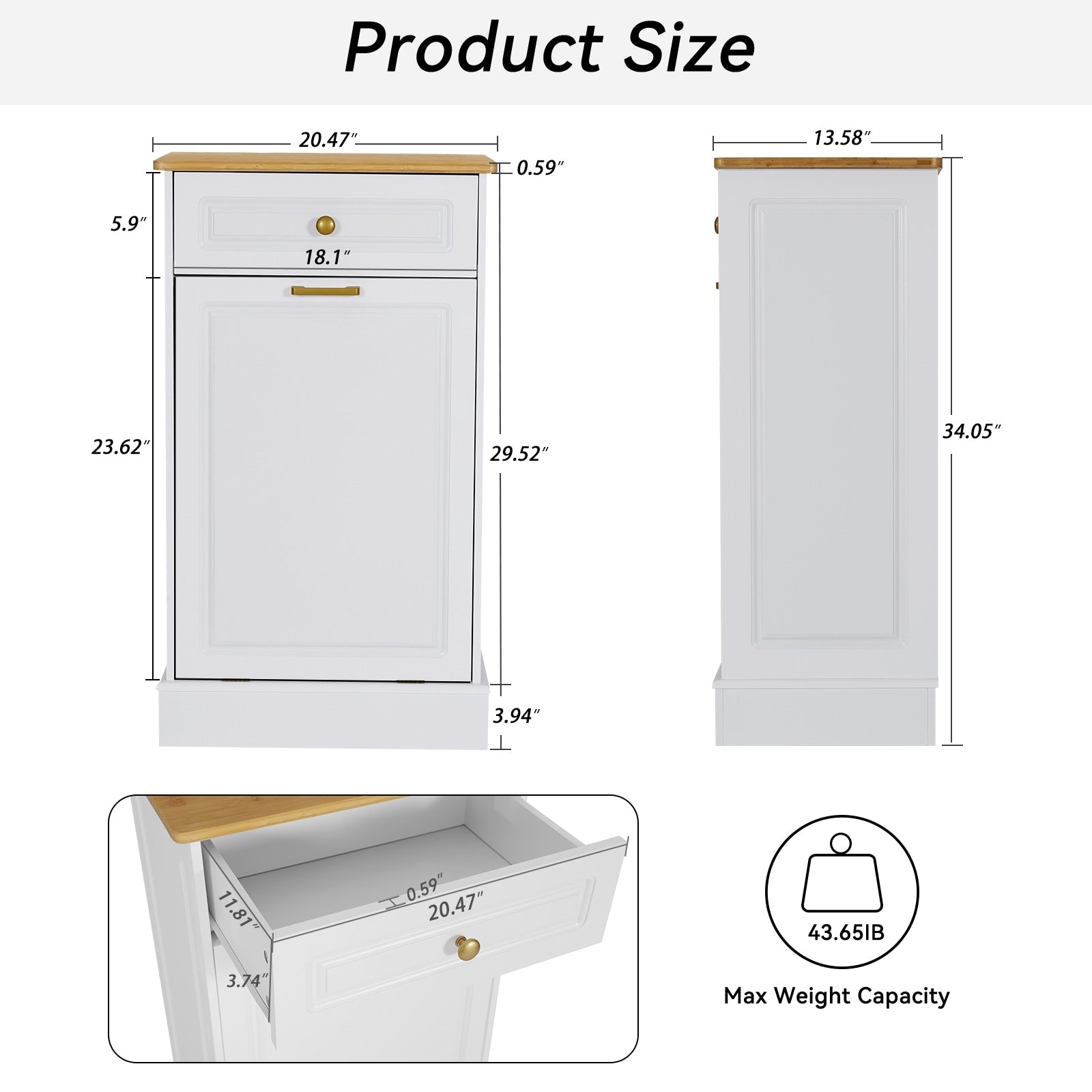Kitchen Tilt Out Trash Cabinet Can Bin Storage Wooden Counter-top Waste Baskets with Drawer