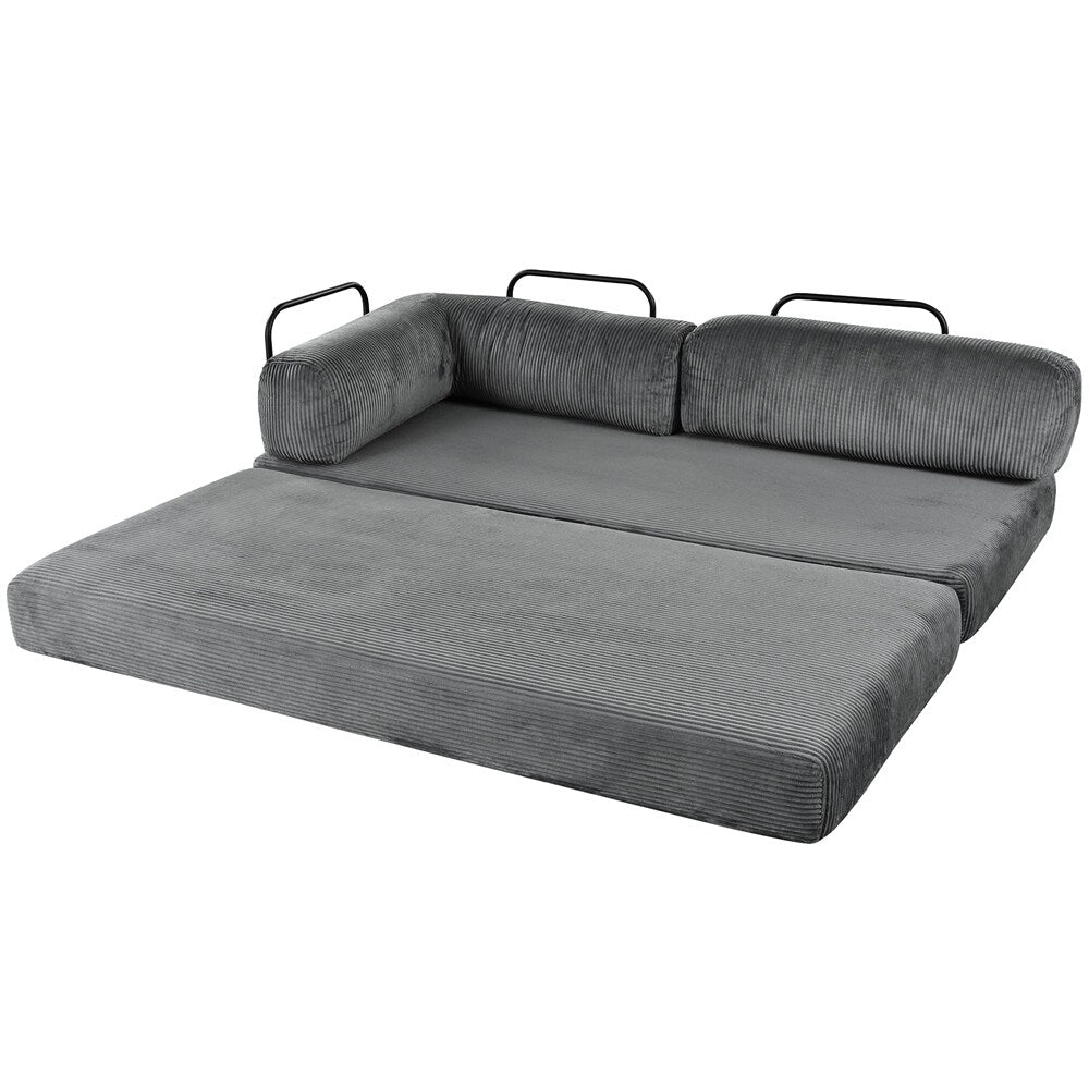 L-Shaped Modular Sofa Bed in Corduroy Fabric