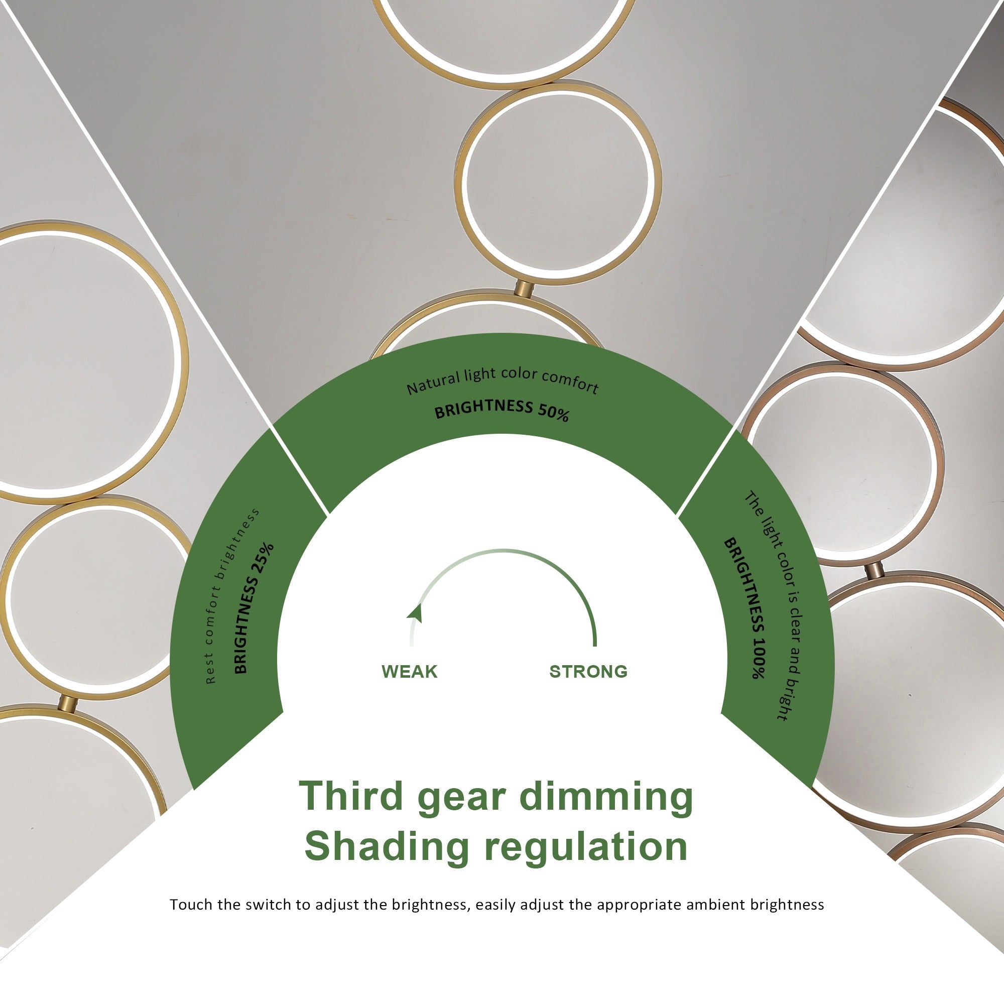 LED Modern Dimmable Floor Lamp, 3 Way Bright Corner Stand lamp with 5-Ring for Living Room