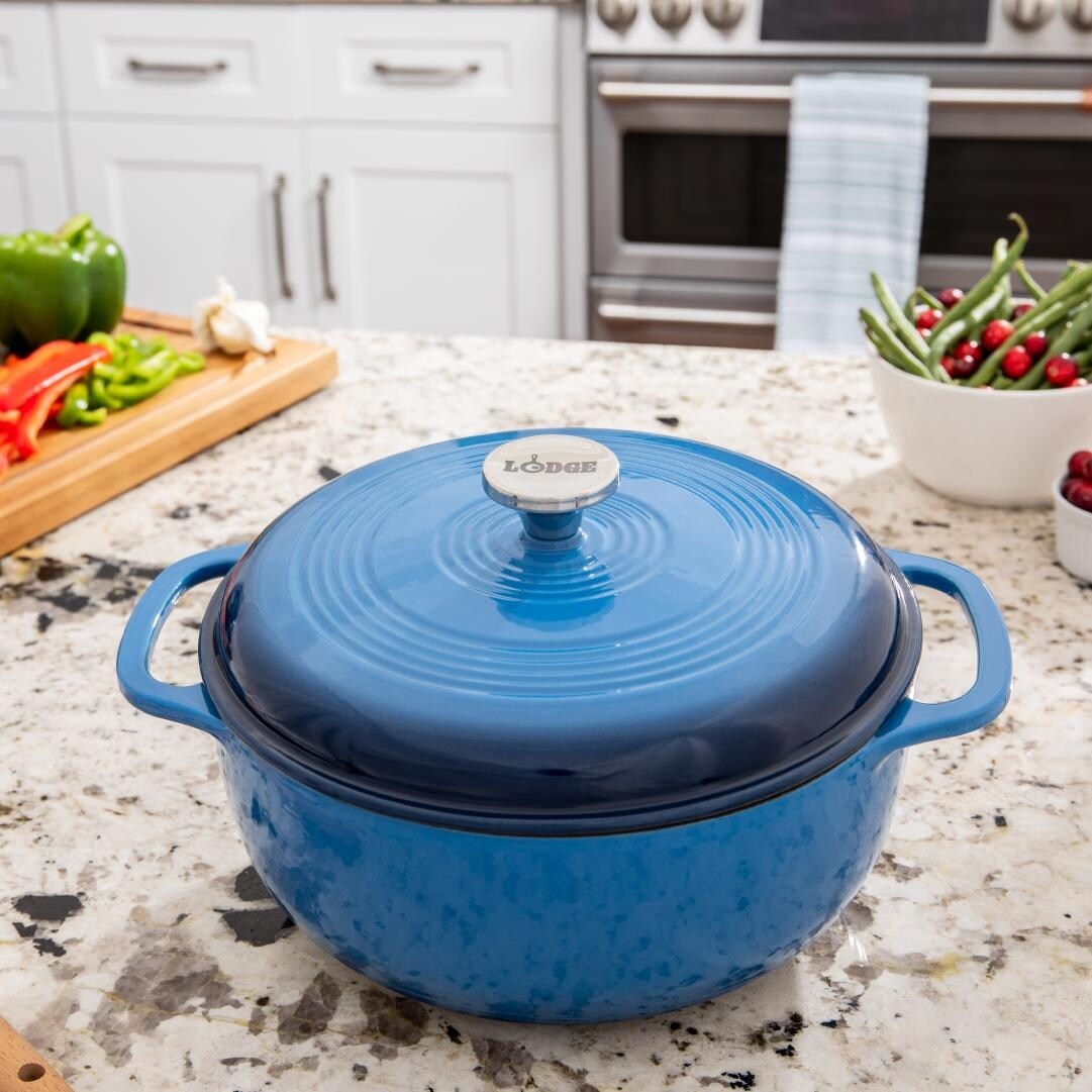 Lodge 6 Quart Blue Essential Enamel Cast Iron Dutch Oven