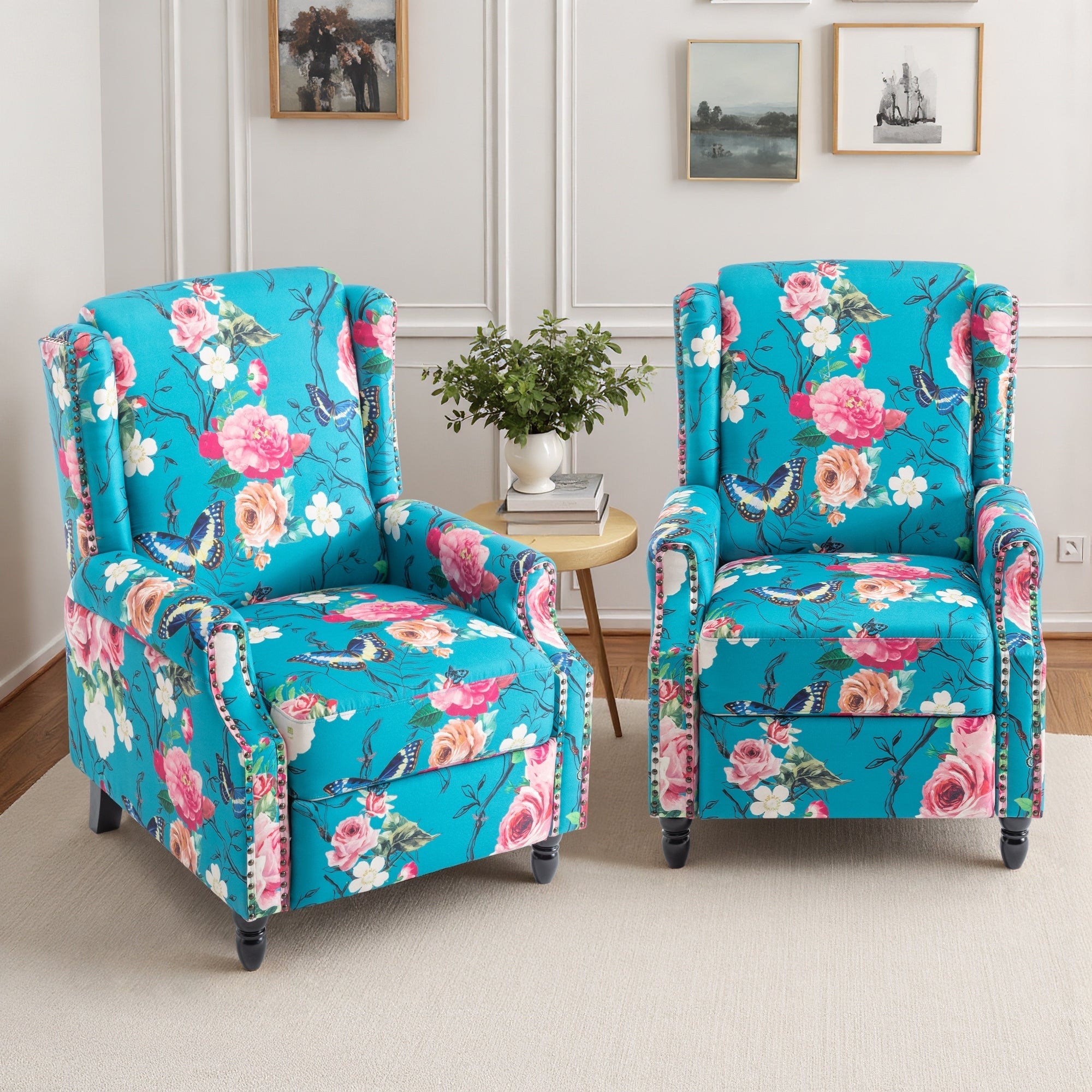 29'' W Vintage Floral Manual Push Back Recliner Chair Set of 2