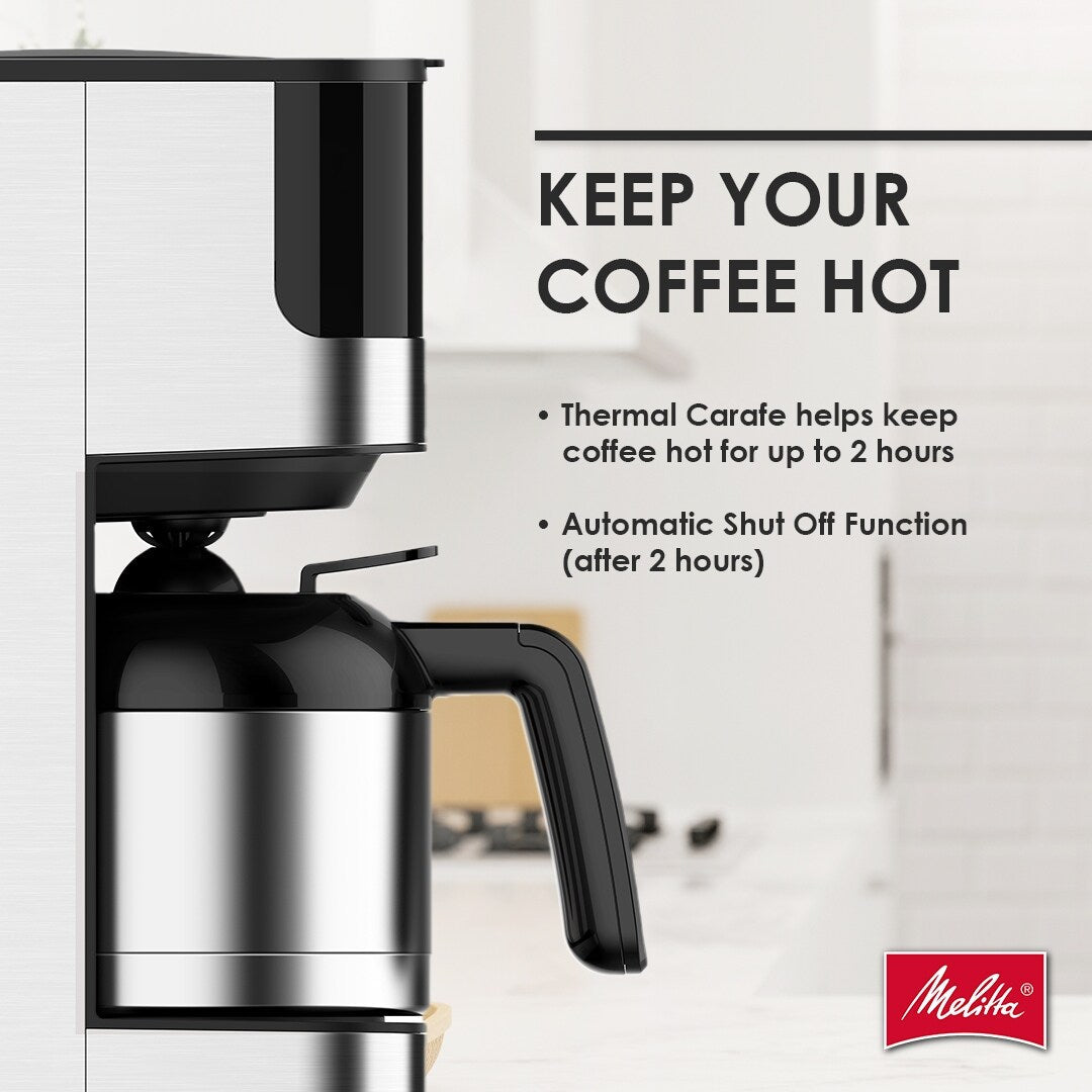 Melitta Aroma Tocco 8-Cup Drip Coffee Maker with Thermal Carafe and Touch Control Display