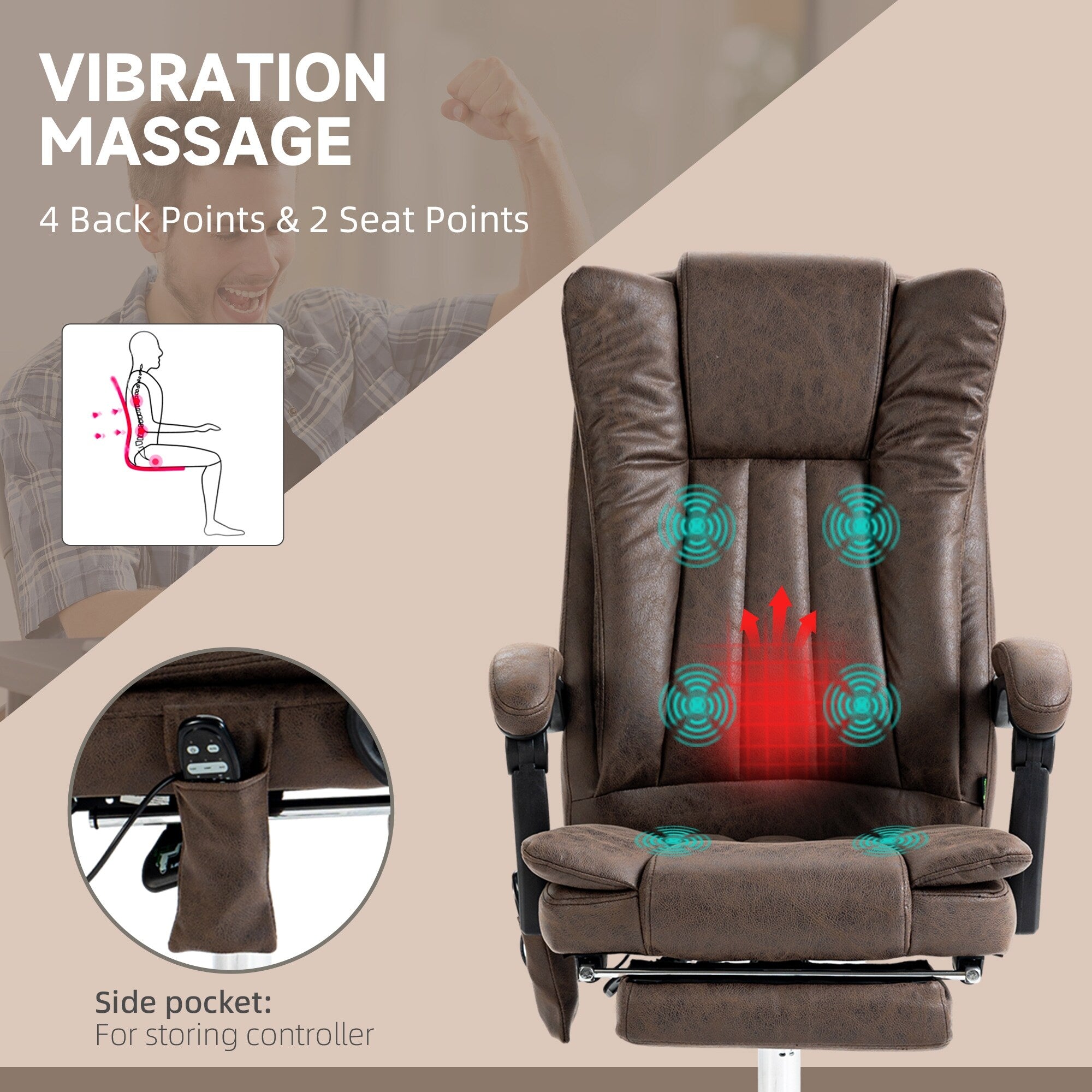 Microfiber Massage Office Chair High Back Ergonomic Recliner Chair with Heat, Footrest and Remote Control