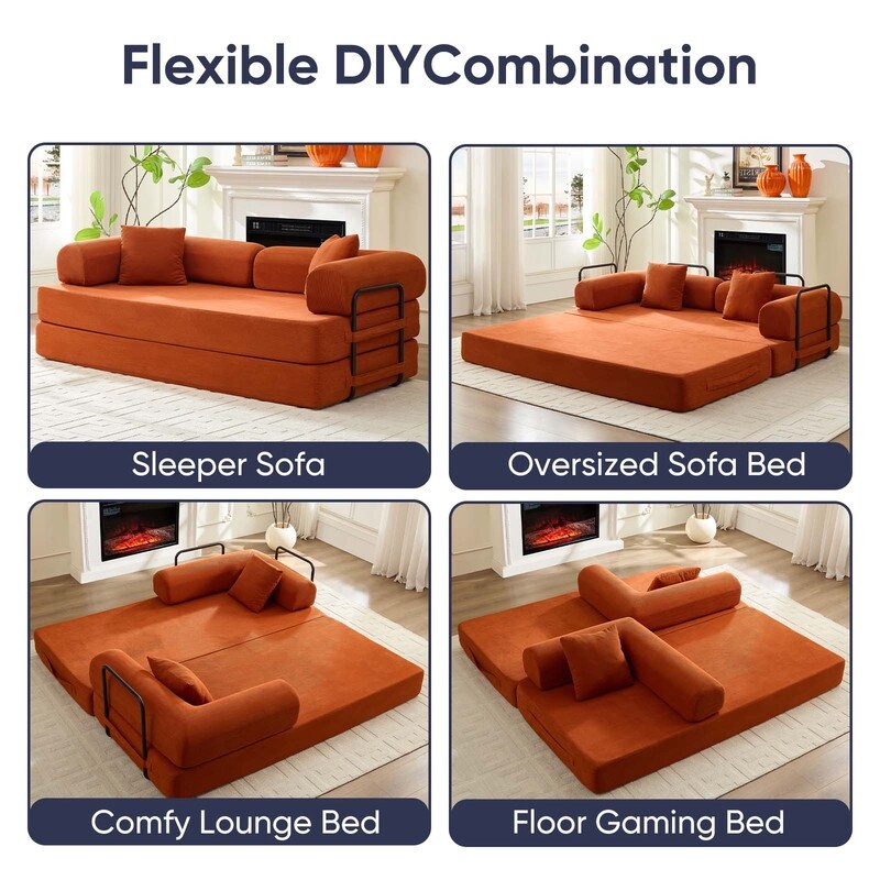 Mixoy Convertible Pull Out Sleeper Sofa Bed with Movable armrest,Folding Mattress Couch,Removable Washable Floor Sofa Bed