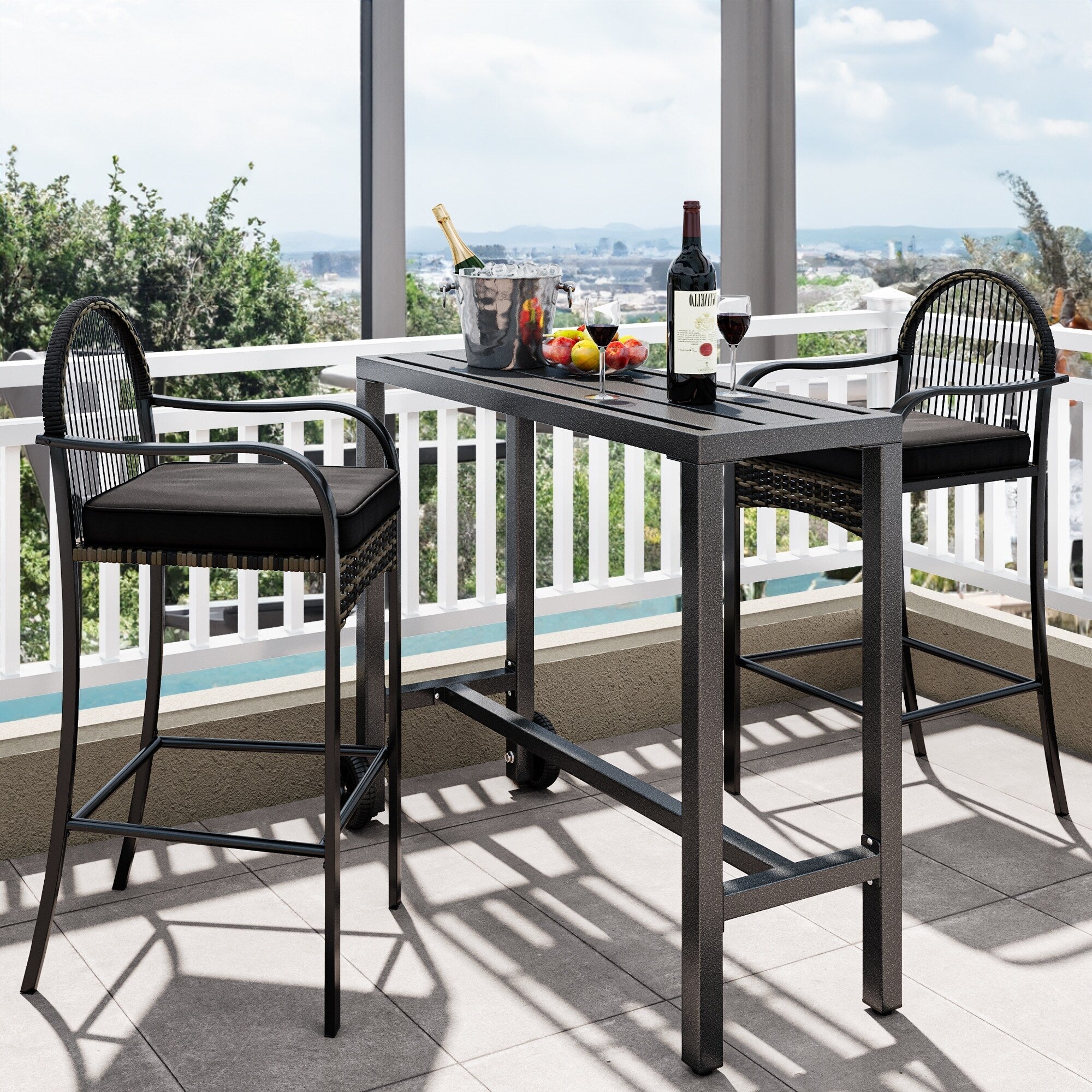 Moasis Patio Metal Counter Table Bar Table with Wheels