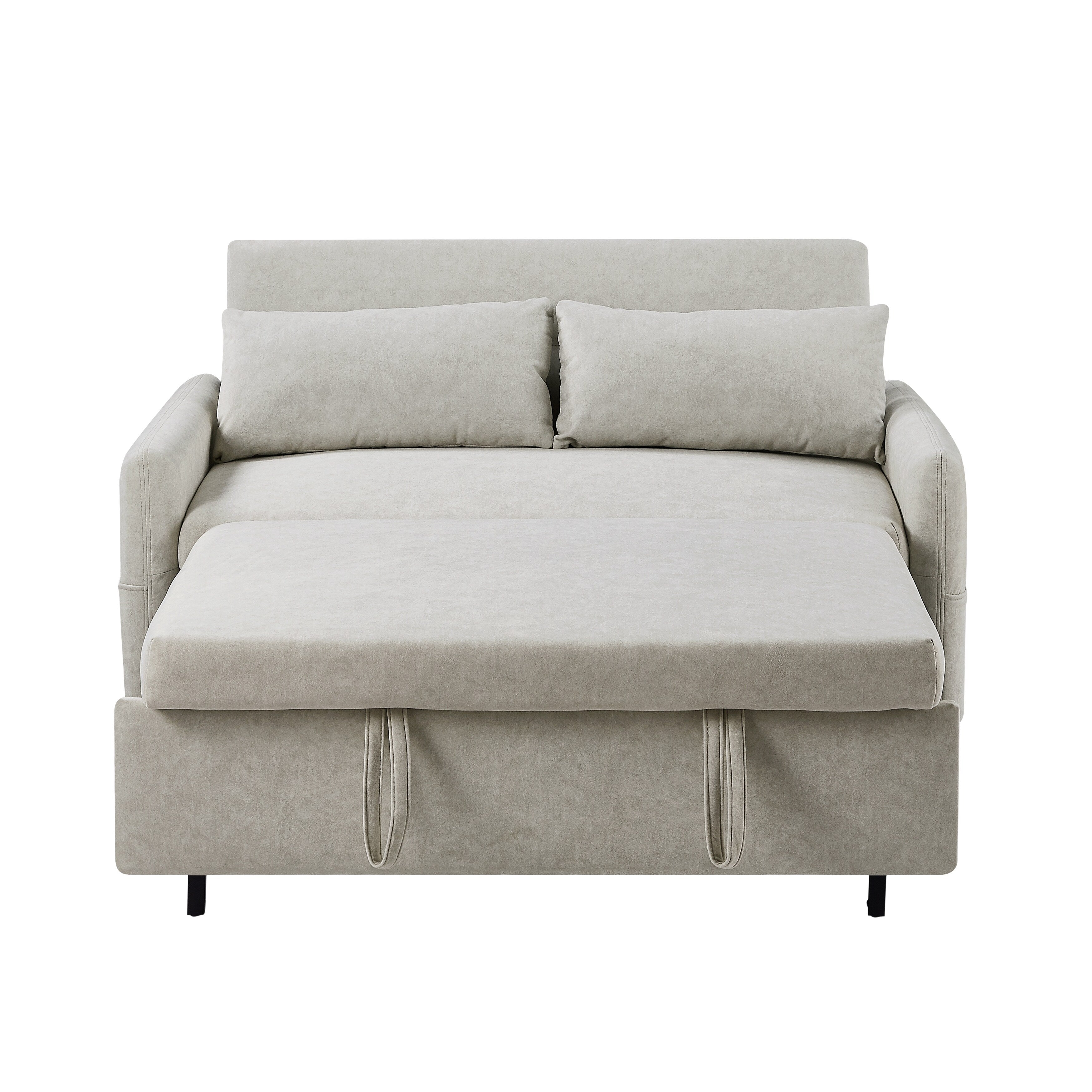 Modern 2 Seat Couch, Microfiber Pull Out Sleep Sofa Bed wih Adjsutable Backrest, Storage Pockets, 2 Soft Pillows, USB Ports