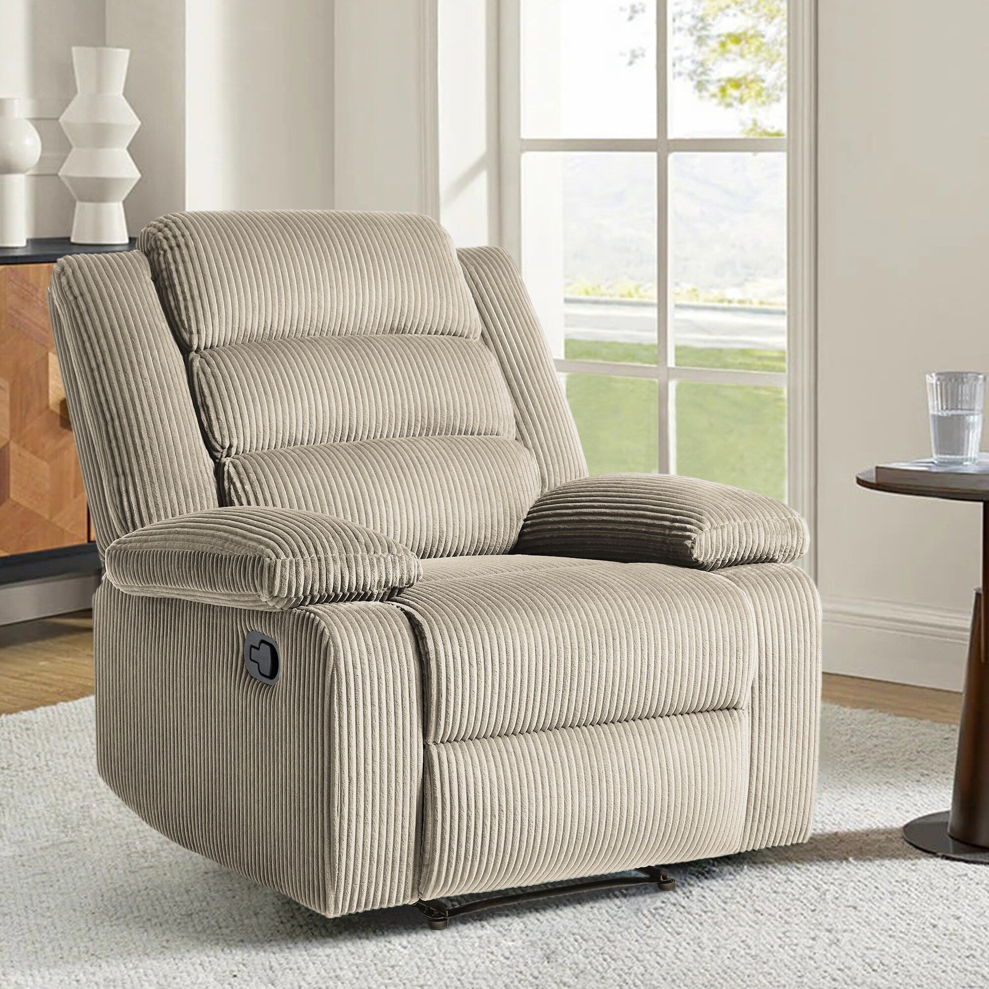 Modern Corduroy Manual Recliner Chair, Lounger Adjustable Recliners with Wide Armrest