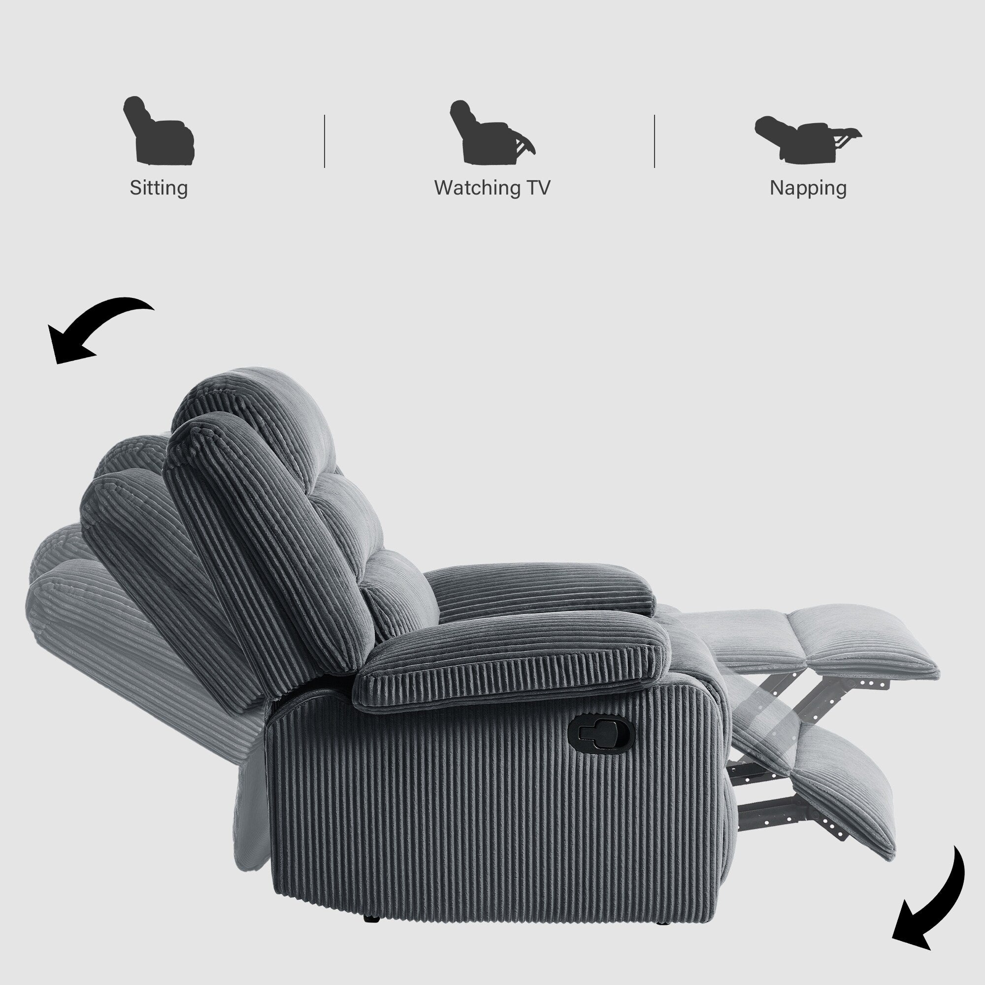 Modern Corduroy Manual Recliner Chair, Lounger Adjustable Recliners with Wide Armrest