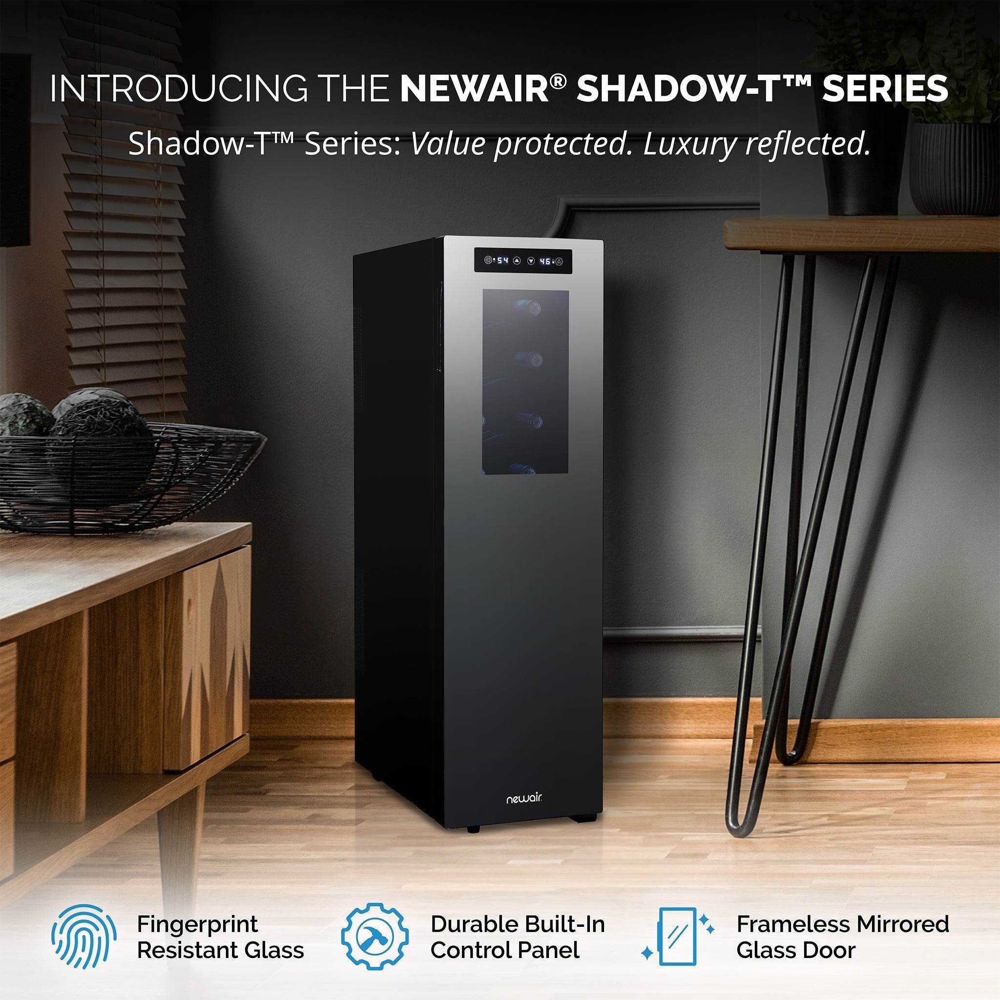 Newair Shadow-T Series Wine Cooler Refrigerator, 18 Bottle Dual Temperature Zone, Freestanding, Thermoelectric, Digital Control
