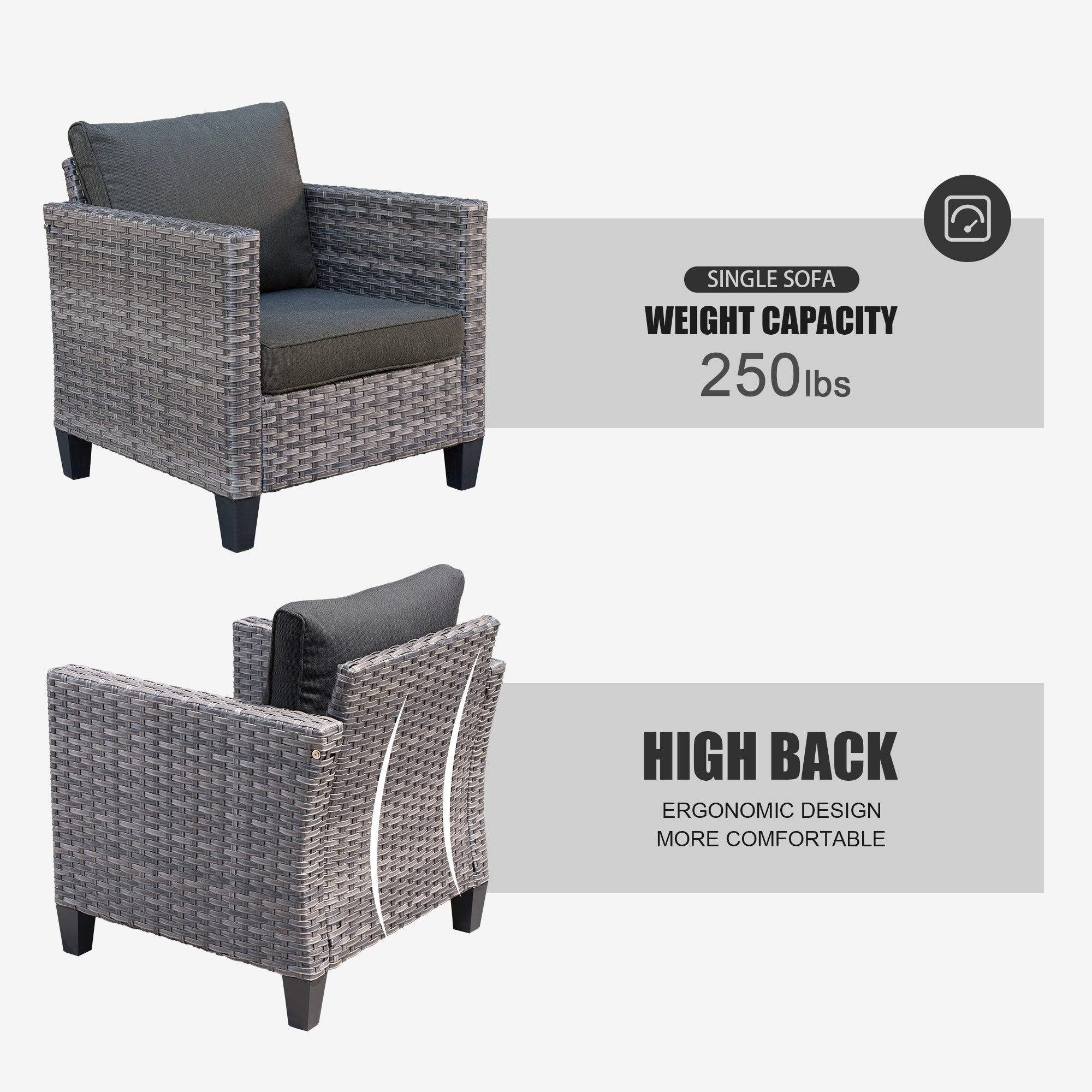 OVIOS 5-piece Patio Furniture Wicker Outdoor High-back Seating Set