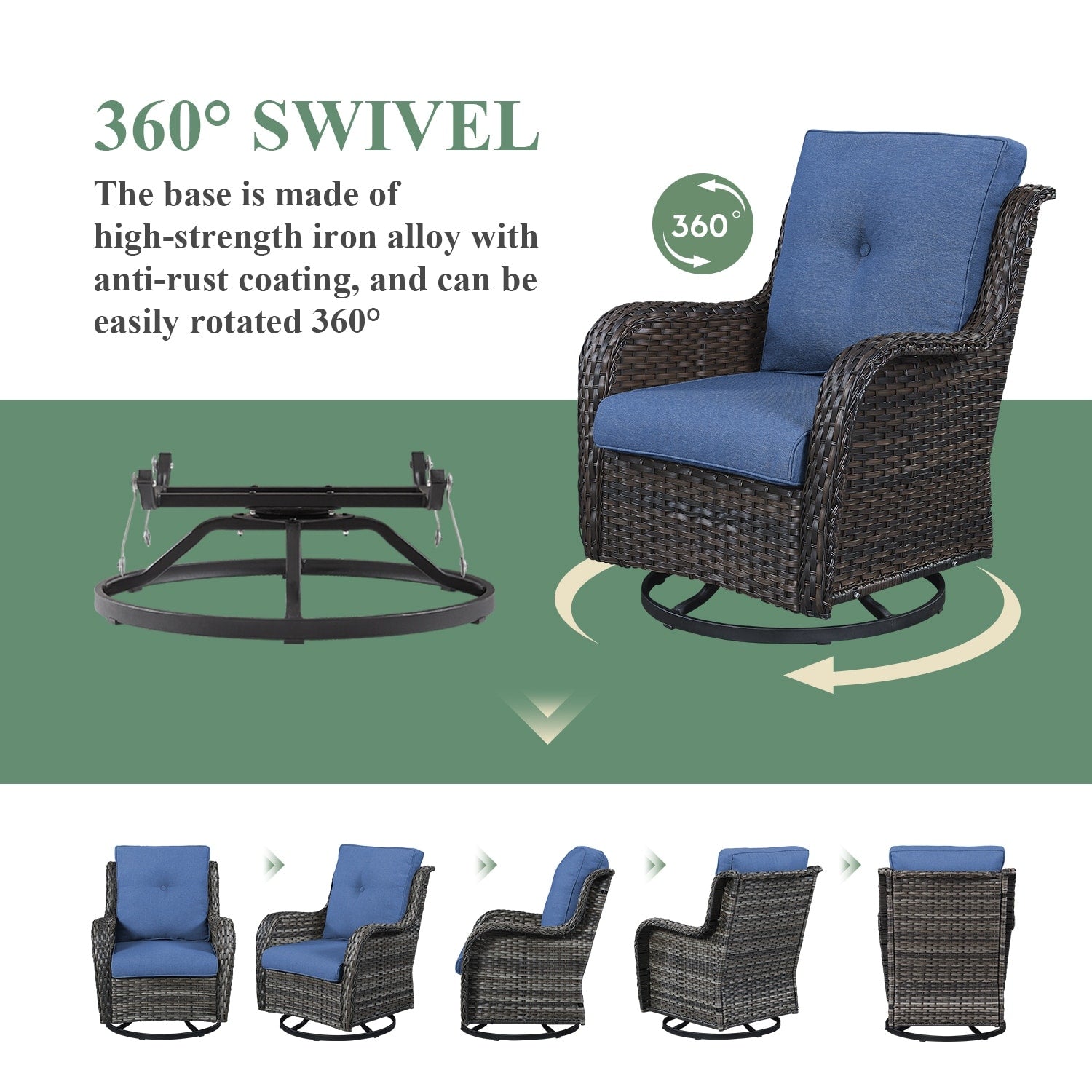 Gymojoy Outdoor Wicker Rocking Lounge Chairs with Swivel Base (Set of 2)