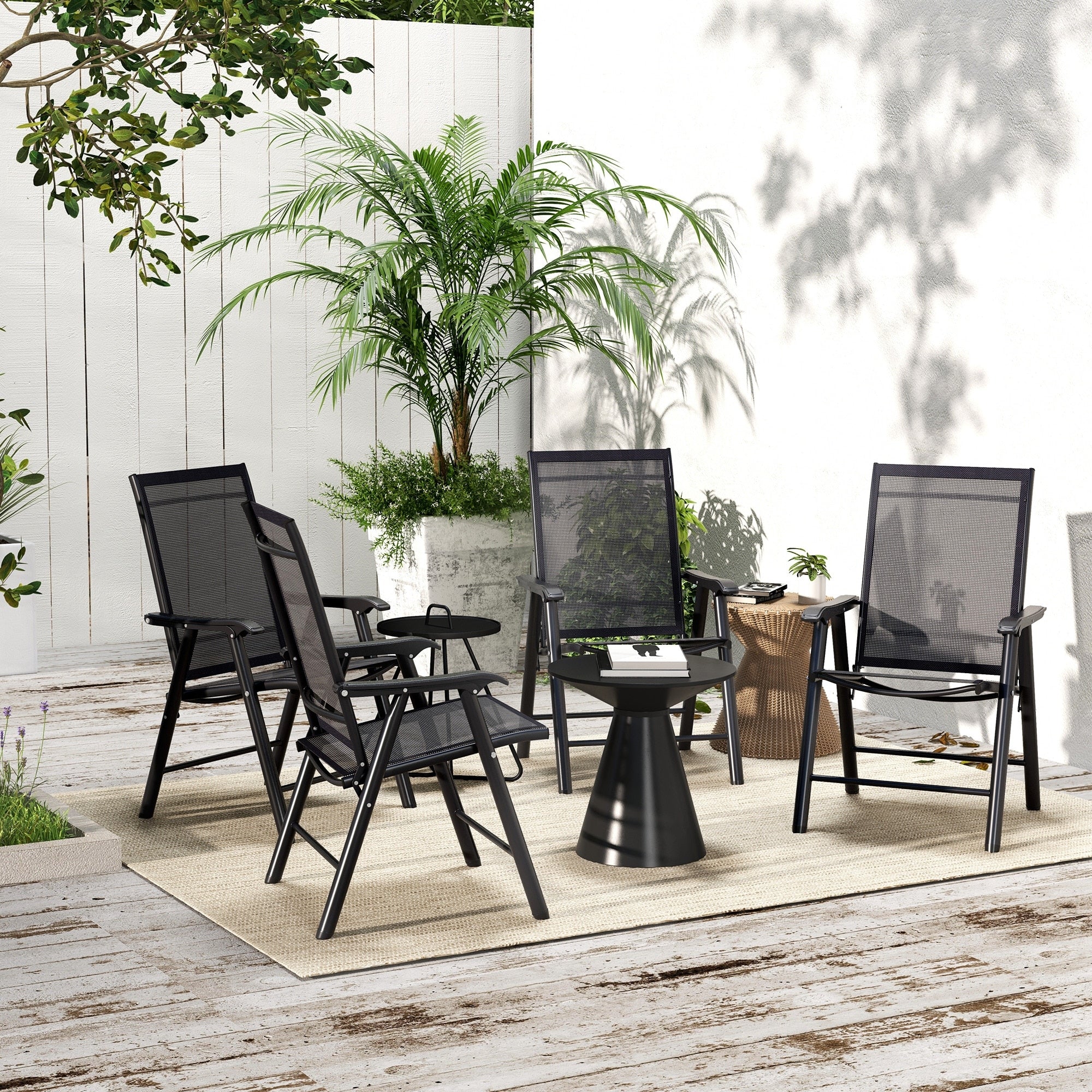 Outsunny 4-piece Folding Patio Chair Set with a Simple & Chic Design, Comfortable for the Deck, Garden, Yard & Travel
