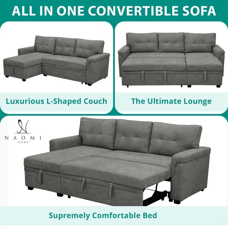 Reversible Sectional Sofa with Pull-Out Sleeper Bed, Hidden Storage Chaise, Durable Legs,