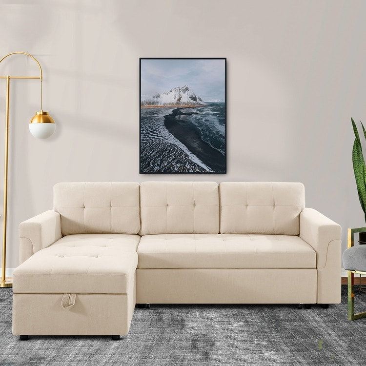 Reversible Sectional Sofa with Pull-Out Sleeper Bed, Hidden Storage Chaise, Durable Legs,