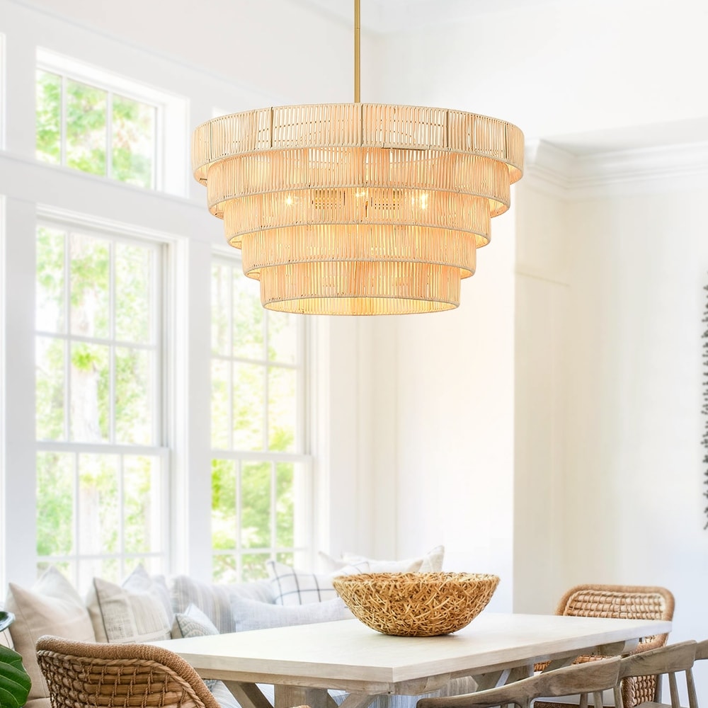 Piersan 5-Light Modern Bohemian Chandelier with Tiered Rattan Shade - 26 in. W