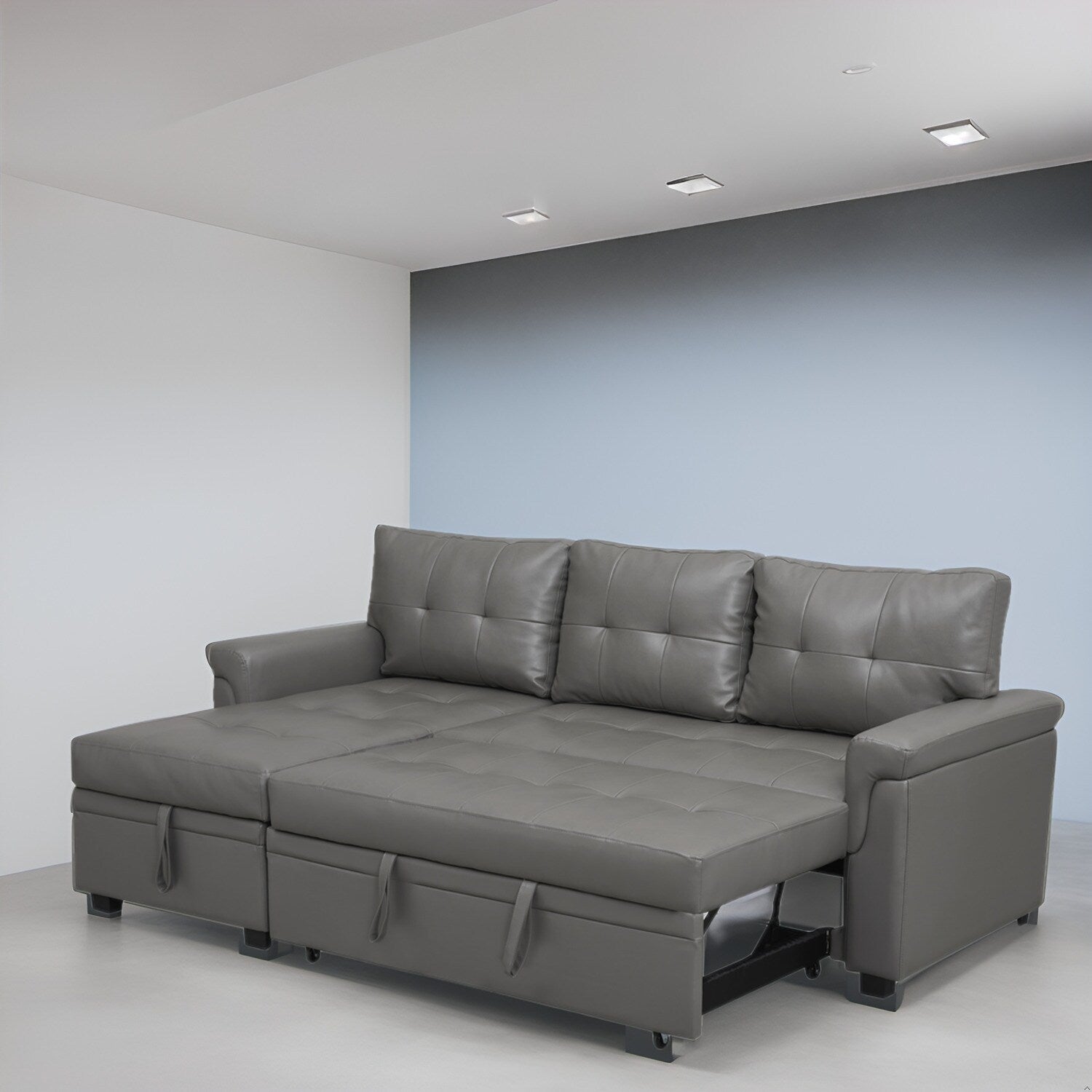 Reversible Sectional Sofa with Pull-Out Sleeper Bed, Hidden Storage Chaise, Durable Legs,