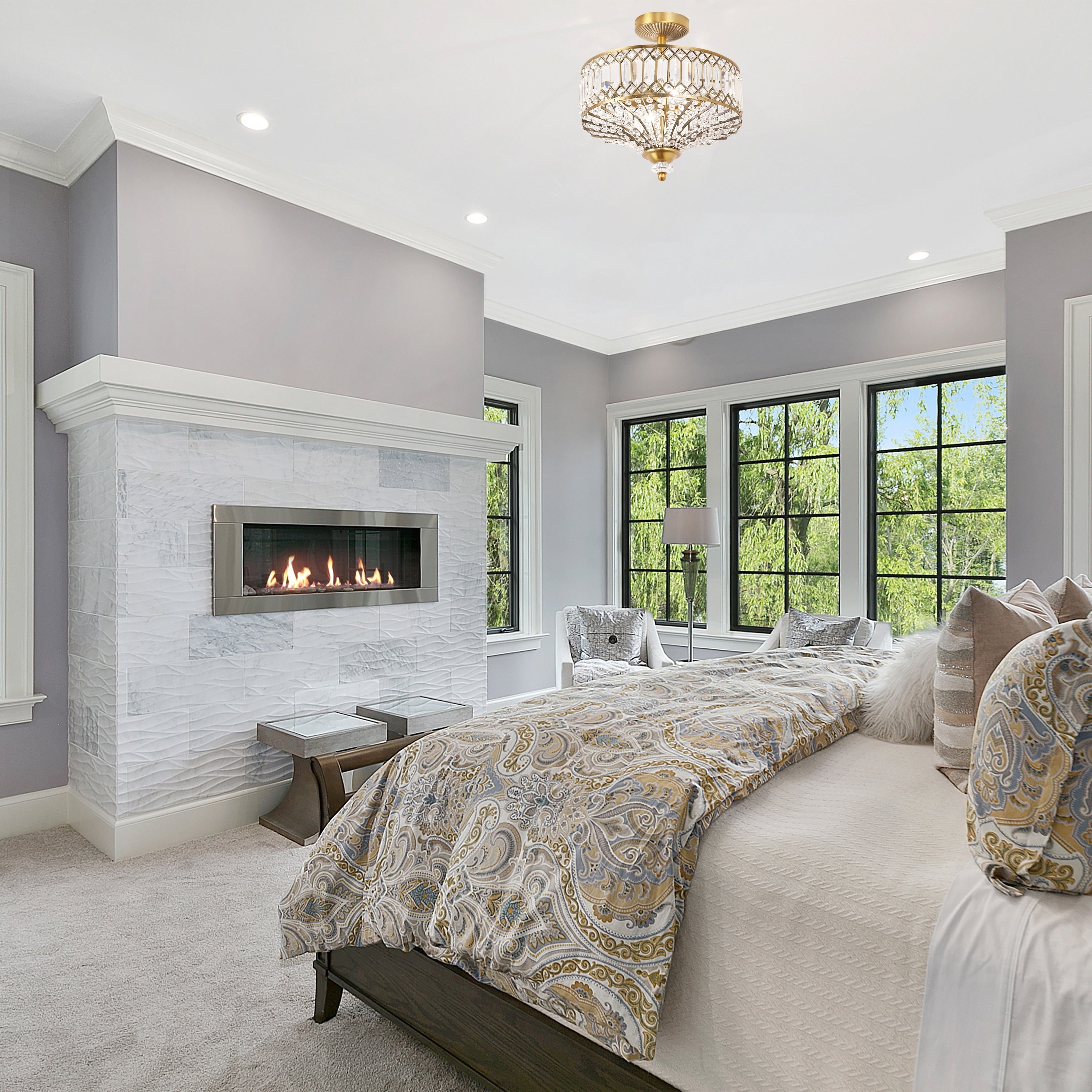 Silver Orchid Furey Bronze/Gold Tiered Glass Semi-flush Lighting Fixture - 14.75L x 14.75W x 15.25H