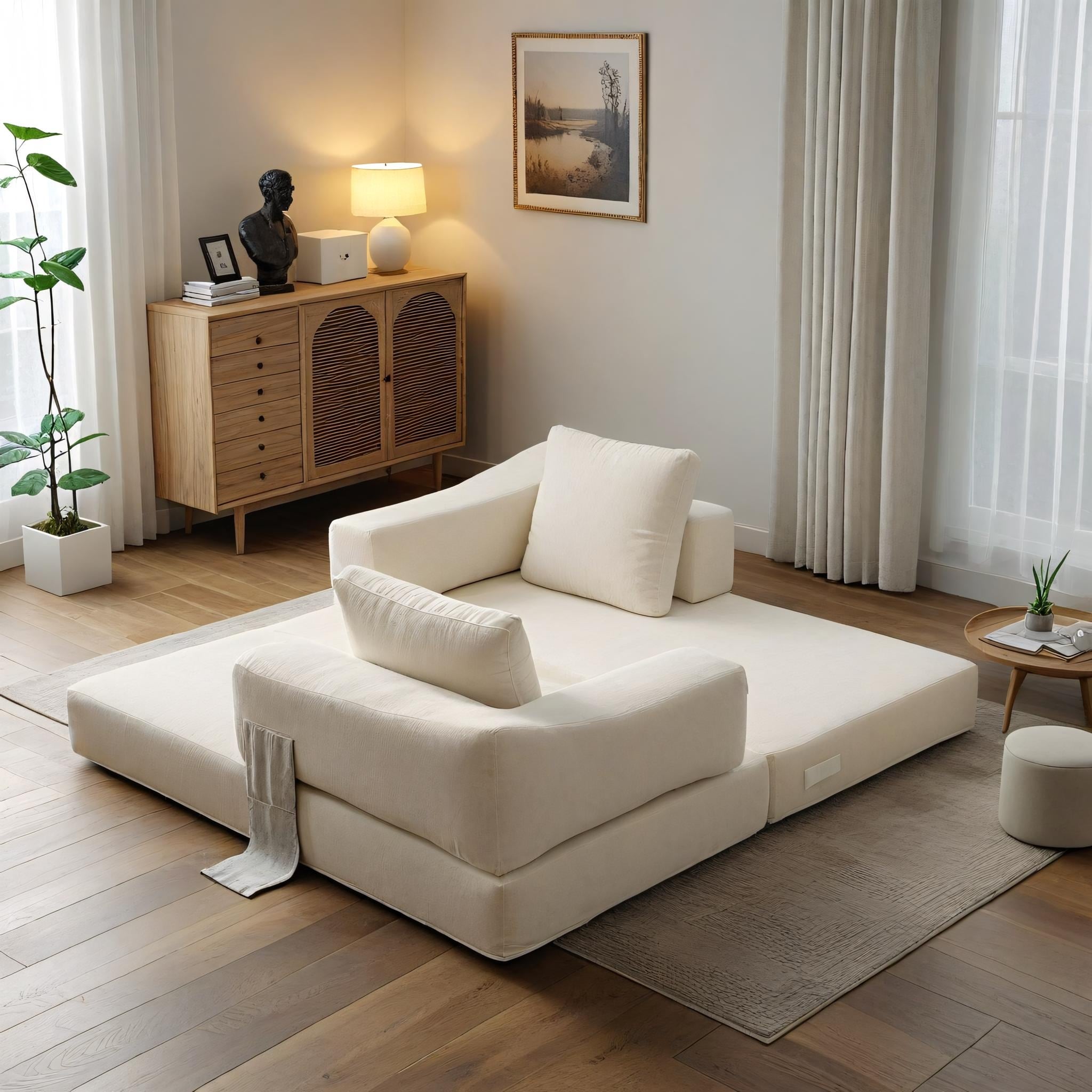 70.87 Upholstered Convertible Sleeper Sofa, Convertible Chair Floor Couch Comfy Sofa for Living Room, Bedroom, Chenille Fabric