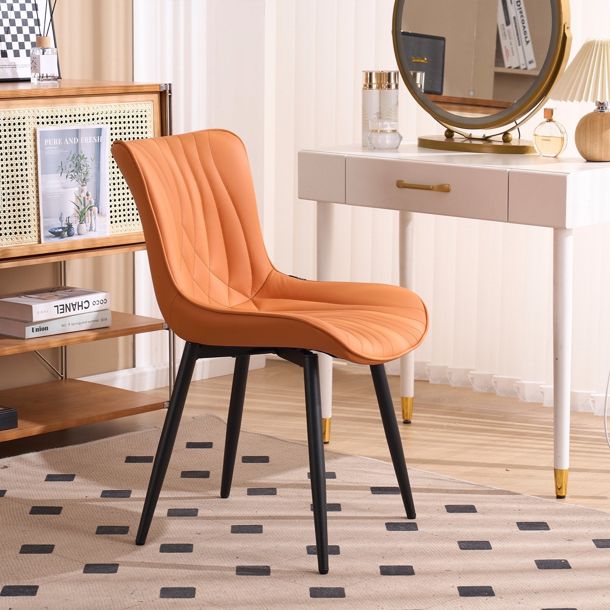 Modern Upholstered Leather Armless Dining Chairs Set of 2