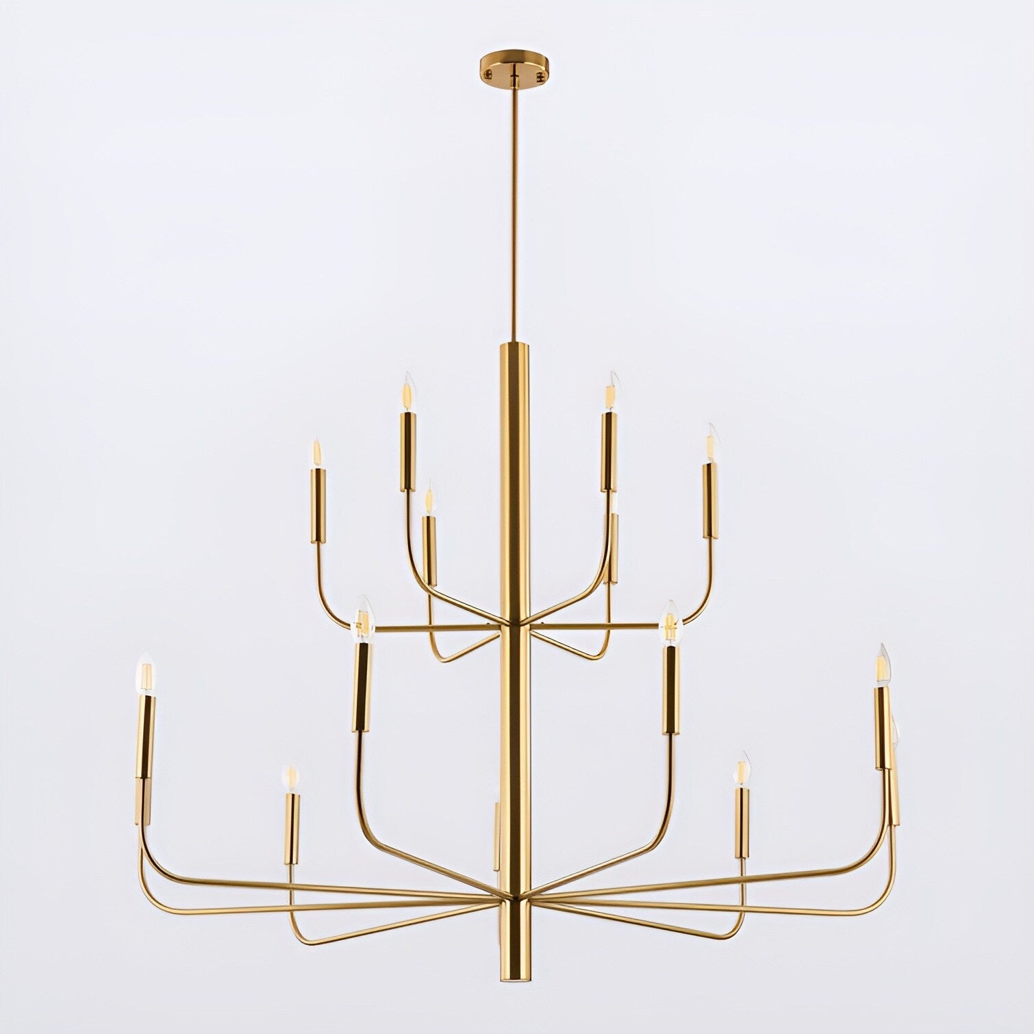 15-Light Minimalist Candlestick Chandelier, 2 Tier Ancient Design - 48