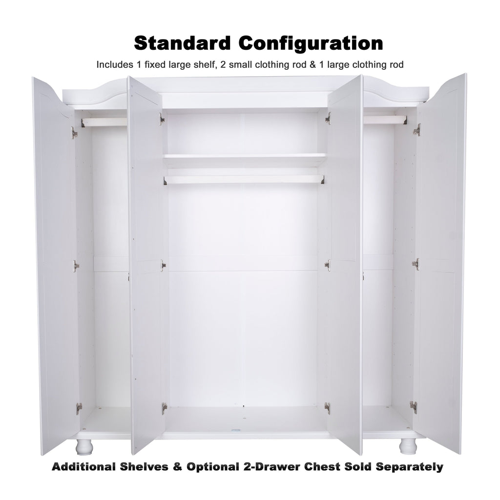 Palace Imports 100% Solid Wood Kyle 4-Door Wardrobe Armoire with Solid Wood or Mirrored Doors