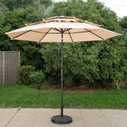 MAISON ARTS 10ft 3 Tier Auto-tilt Patio Umbrella Outdoor Double Vented Umbrella with LED Lights