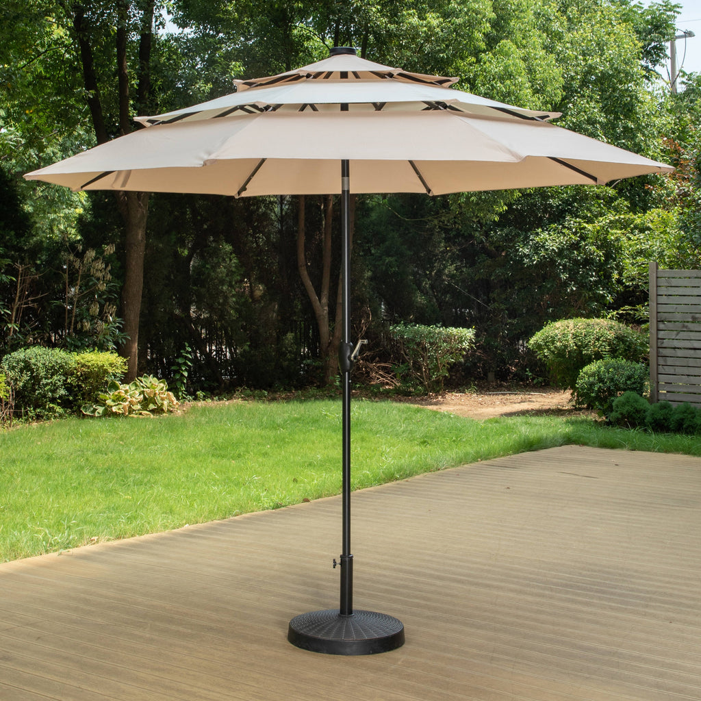 MAISON ARTS 10ft 3 Tier Auto-tilt Patio Umbrella Outdoor Double Vented Umbrella with LED Lights