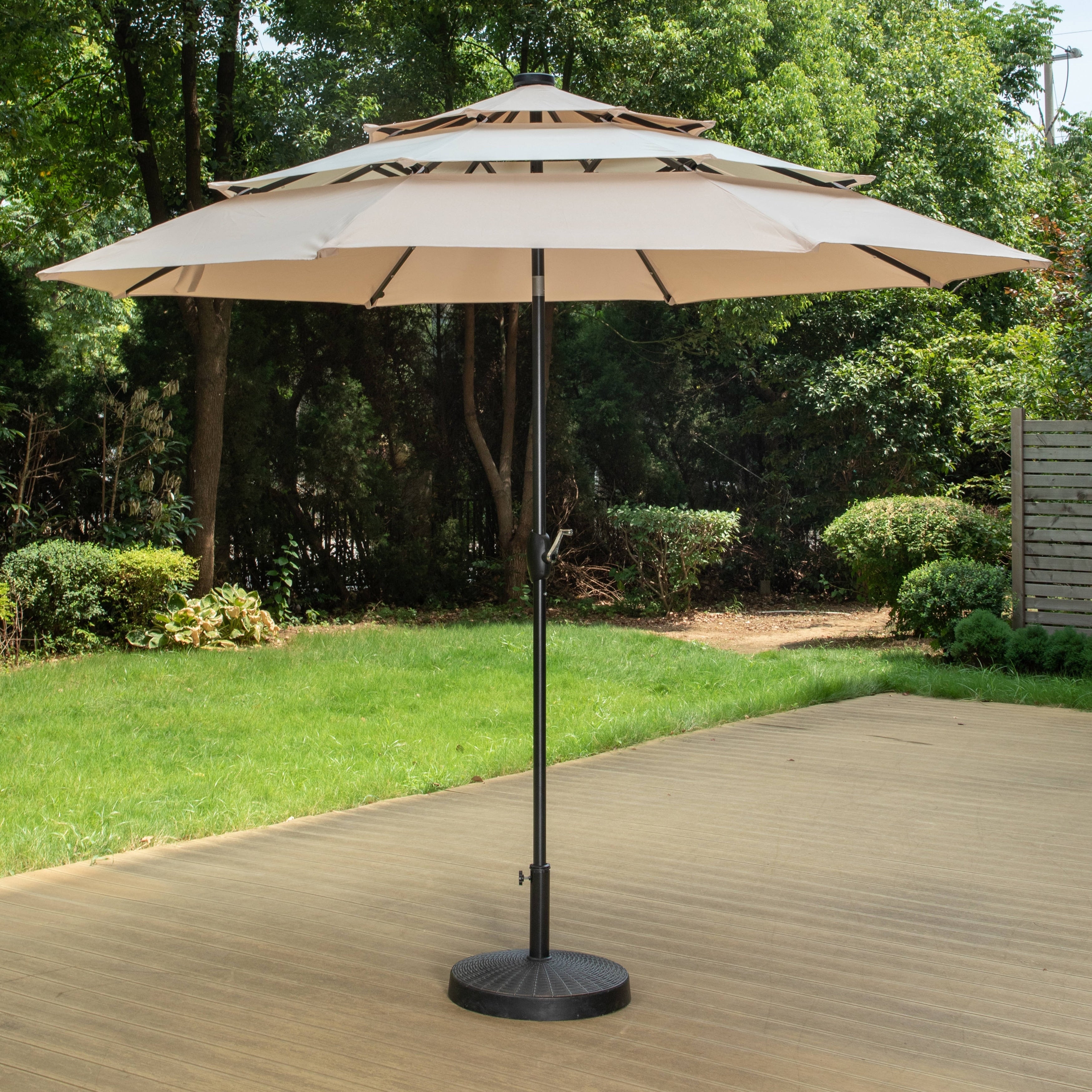 MAISON ARTS 10ft 3 Tier Auto-tilt Patio Umbrella Outdoor Double Vented Umbrella with LED Lights