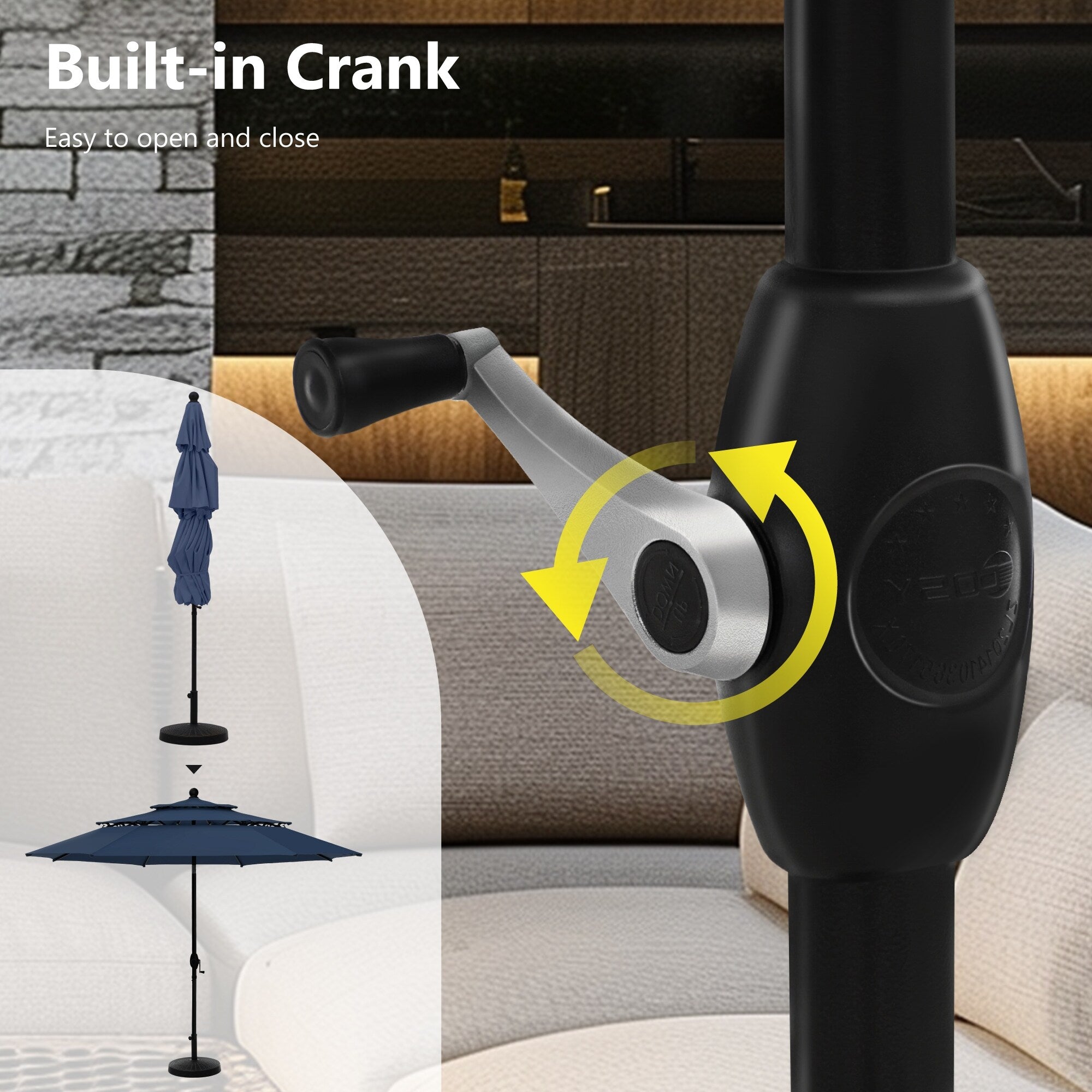 MAISON ARTS 10ft 3 Tier Auto-tilt Patio Umbrella Outdoor Double Vented Umbrella with LED Lights