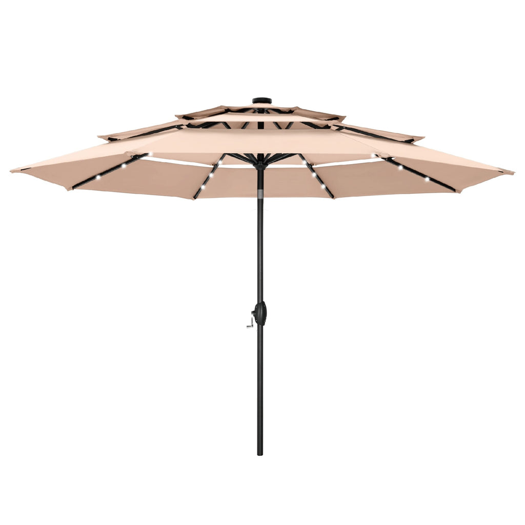 MAISON ARTS 10ft 3 Tier Auto-tilt Patio Umbrella Outdoor Double Vented Umbrella with LED Lights