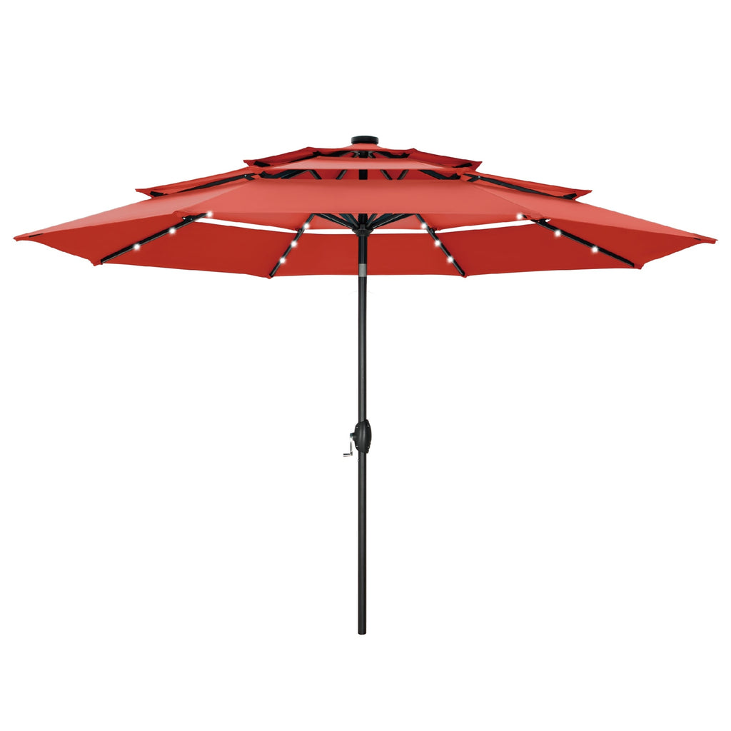 MAISON ARTS 10ft 3 Tier Auto-tilt Patio Umbrella Outdoor Double Vented Umbrella with LED Lights
