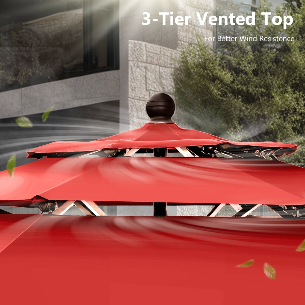 MAISON ARTS 10ft 3 Tier Auto-tilt Patio Umbrella Outdoor Double Vented Umbrella with LED Lights