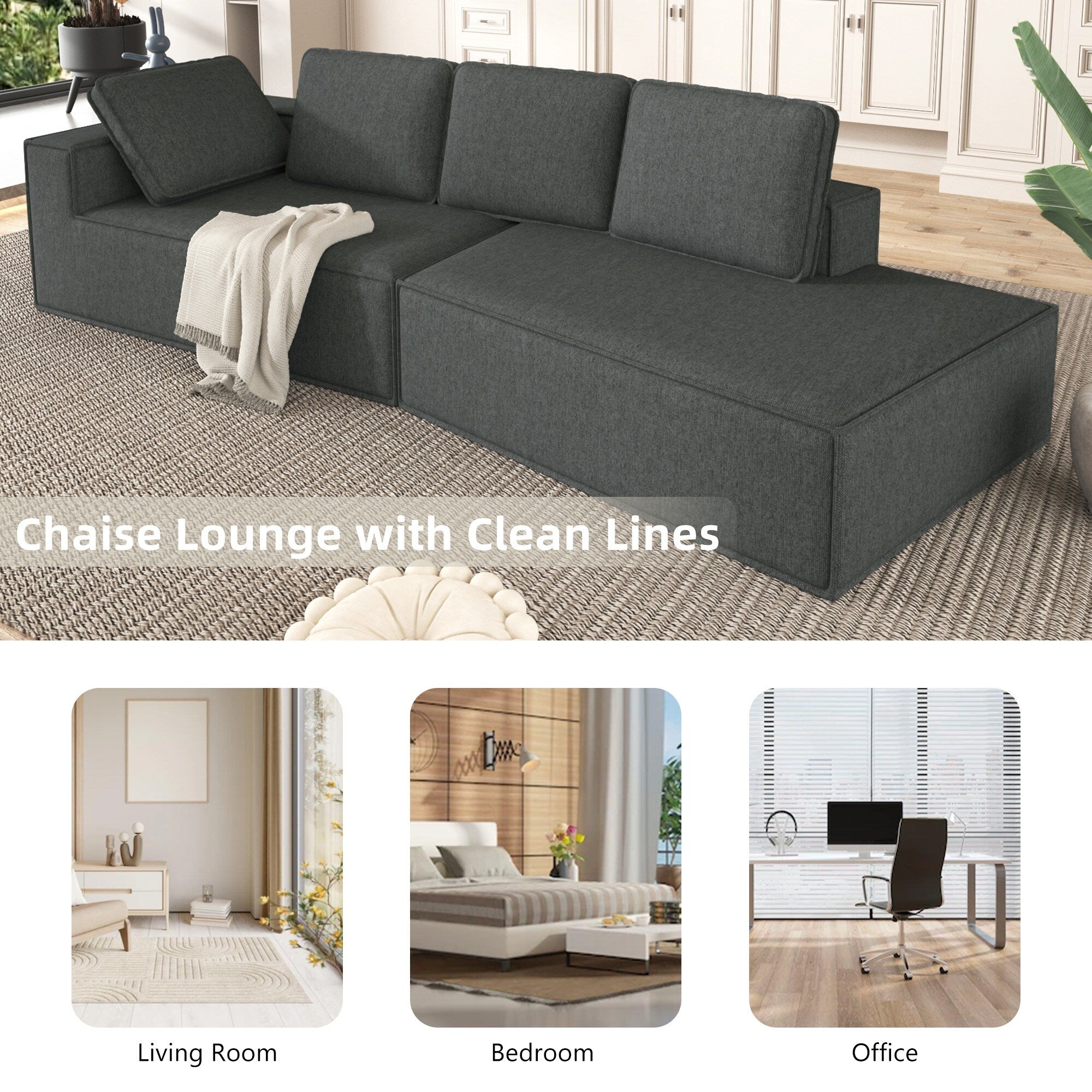 125 Stylish Chaise Lounge Modern Indoor Lounge Sofa Sleeper Sofa with Clean Lines for Living Room, Beige