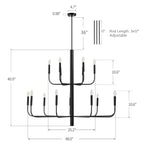 15-Light Minimalist Candlestick Chandelier, 2 Tier Ancient Design - 48