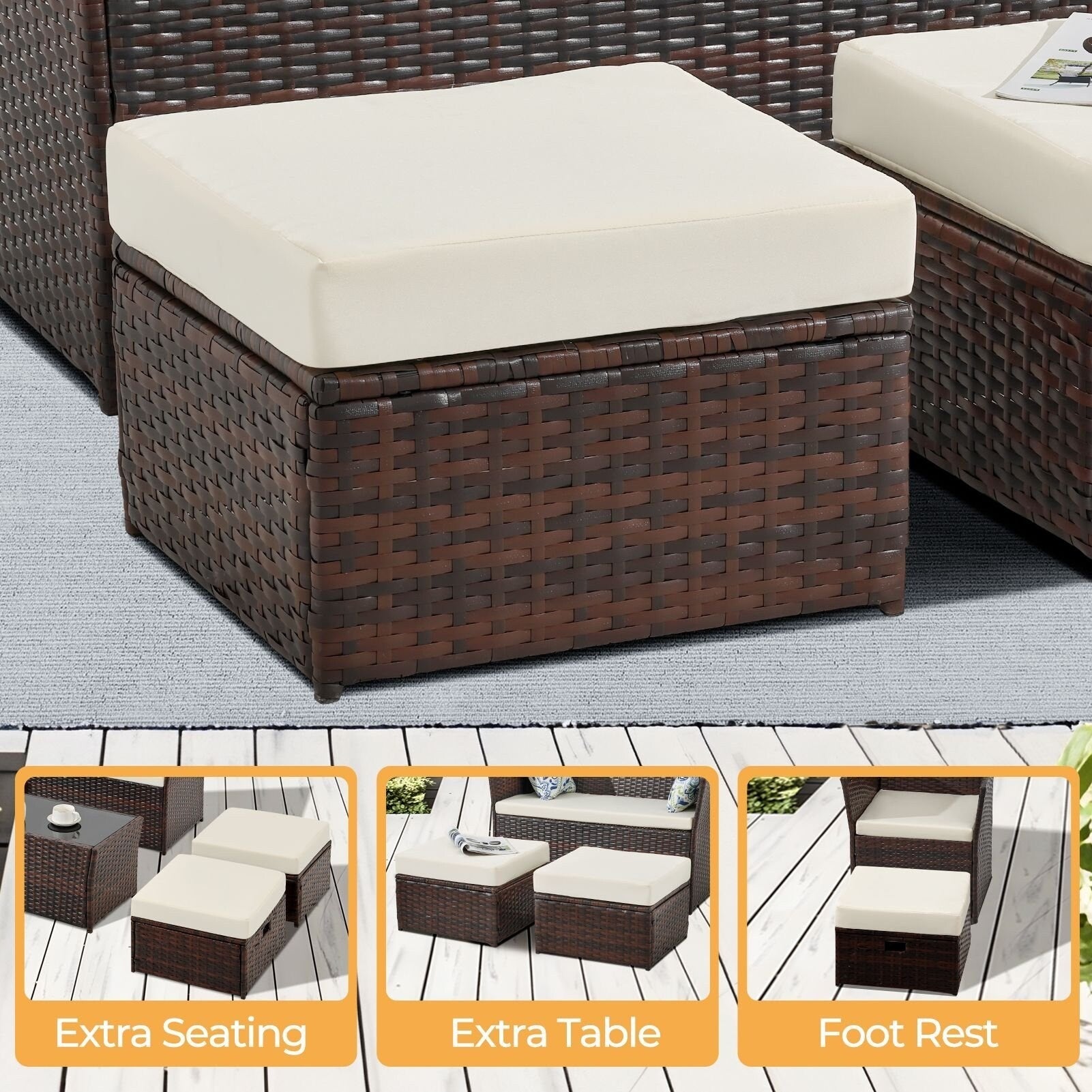 2-PC Patio Wicker Ottomans--Clearance