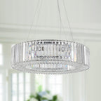 24.8 in. 8-Light Farmhouse Chandelier, Crystal Chandelier, Drum Chandelier for Dining Room Living Room Bedroom Kitchen