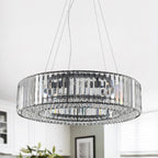 24.8 in. 8-Light Farmhouse Chandelier, Crystal Chandelier, Drum Chandelier for Dining Room Living Room Bedroom Kitchen