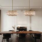 26 in. Gold Modern Drum Crystal Chandelier 6-Light Glam Dimmable Pendant Light Kitchen Island with Frosted Glass for Dining Room