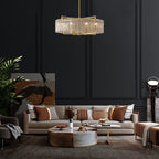 26 in. Gold Modern Drum Crystal Chandelier 6-Light Glam Dimmable Pendant Light Kitchen Island with Frosted Glass for Dining Room