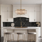 26 in. Gold Modern Drum Crystal Chandelier 6-Light Glam Dimmable Pendant Light Kitchen Island with Frosted Glass for Dining Room