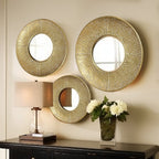 3-Piece Gold Metal Round Wall Mirror Set - 22.25 Diameter x 2.36 D