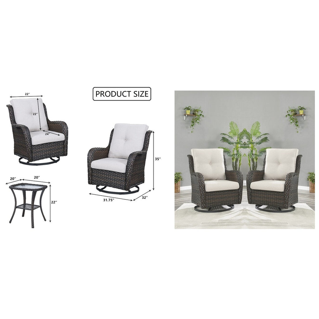 Gymojoy 3 Piece Outdoor Wicker Swivel Rocker with Cushion & Table
