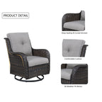Gymojoy 3 Piece Outdoor Wicker Swivel Rocker with Cushion & Table
