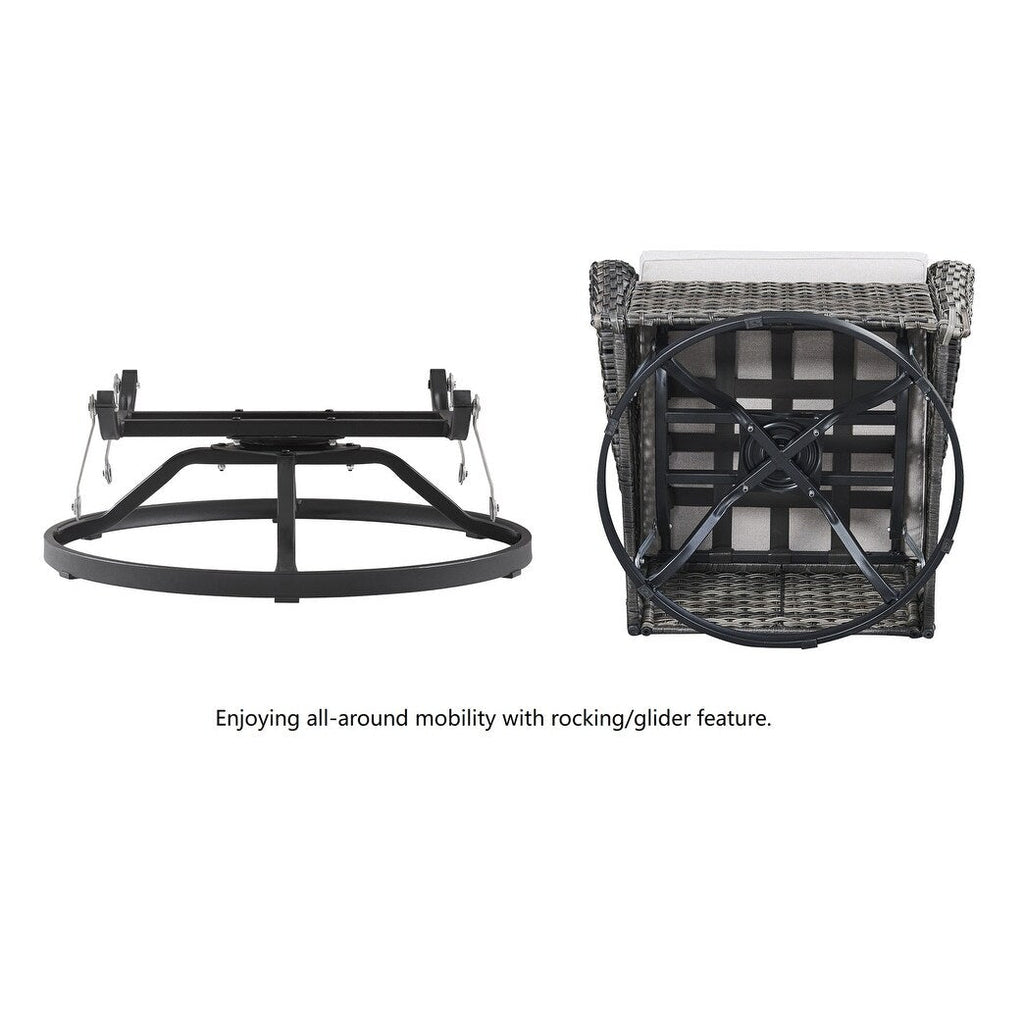 Gymojoy 3 Piece Outdoor Wicker Swivel Rocker with Cushion & Table