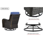 Gymojoy 3 Piece Outdoor Wicker Swivel Rocker with Cushion & Table