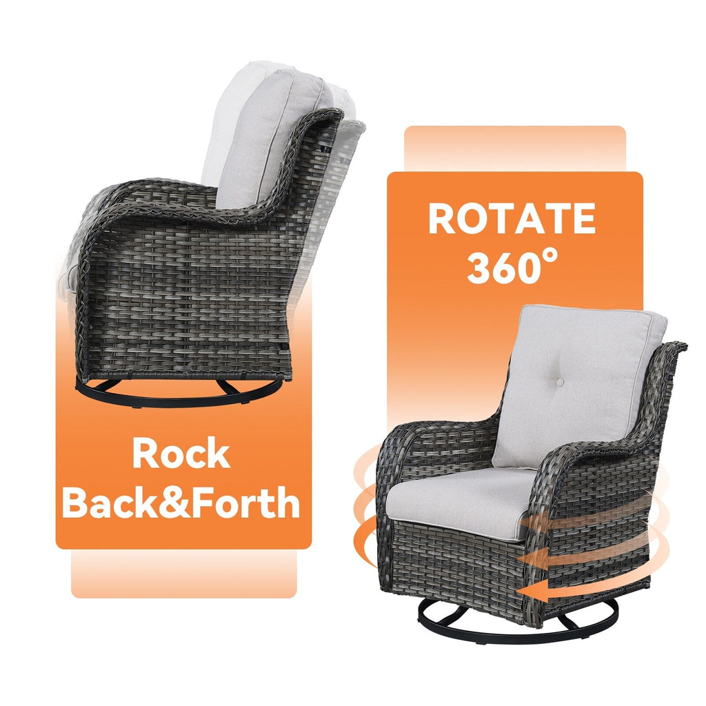 Gymojoy 3 Piece Outdoor Wicker Swivel Rocker with Cushion & Table