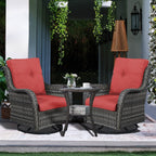 Gymojoy 3 Piece Outdoor Wicker Swivel Rocker with Cushion & Table