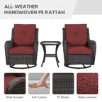 Gymojoy 3 Piece Outdoor Wicker Swivel Rocker with Cushion & Table