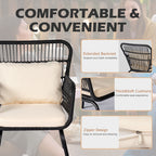 3 Piece Outdoor Wicker Conversation Bistro Set, All-Weather Rattan Furniture Patio Chairs Set with Cushions